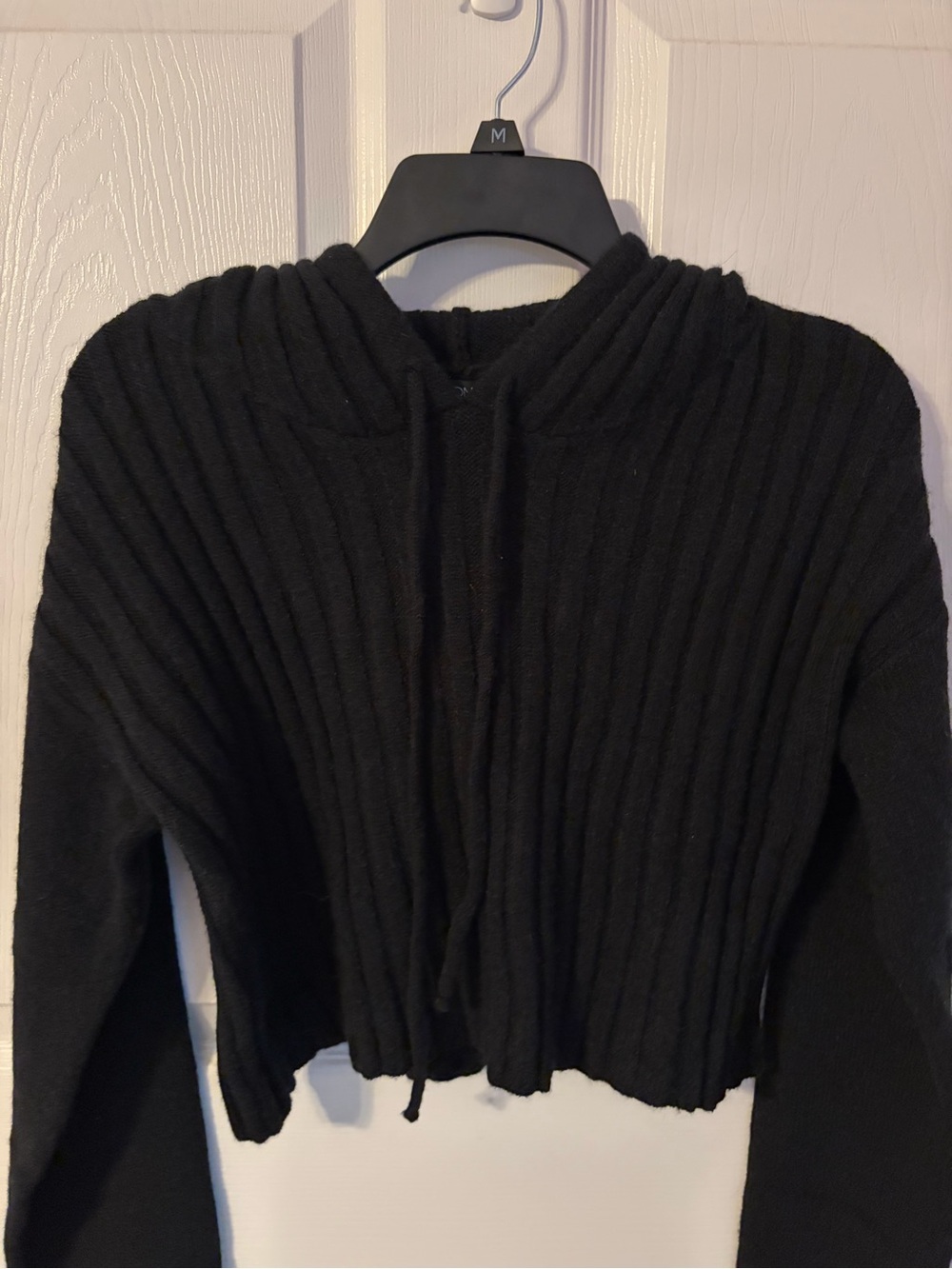 Cropped Ribbed Knit Hoodie - Picture 2 of 5